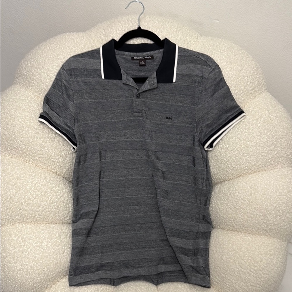 Men's Gray Striped Polo Shirt